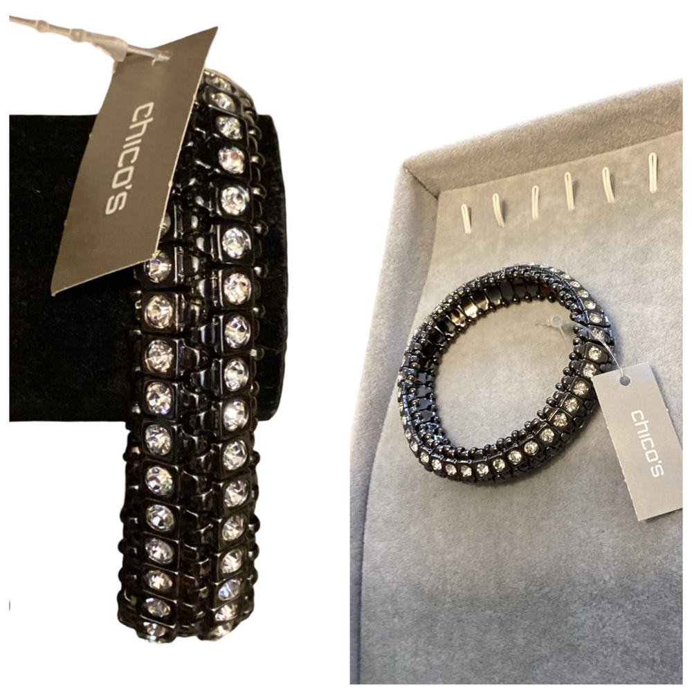 Chico's Black and Silver Crystal Stretch Bracelet